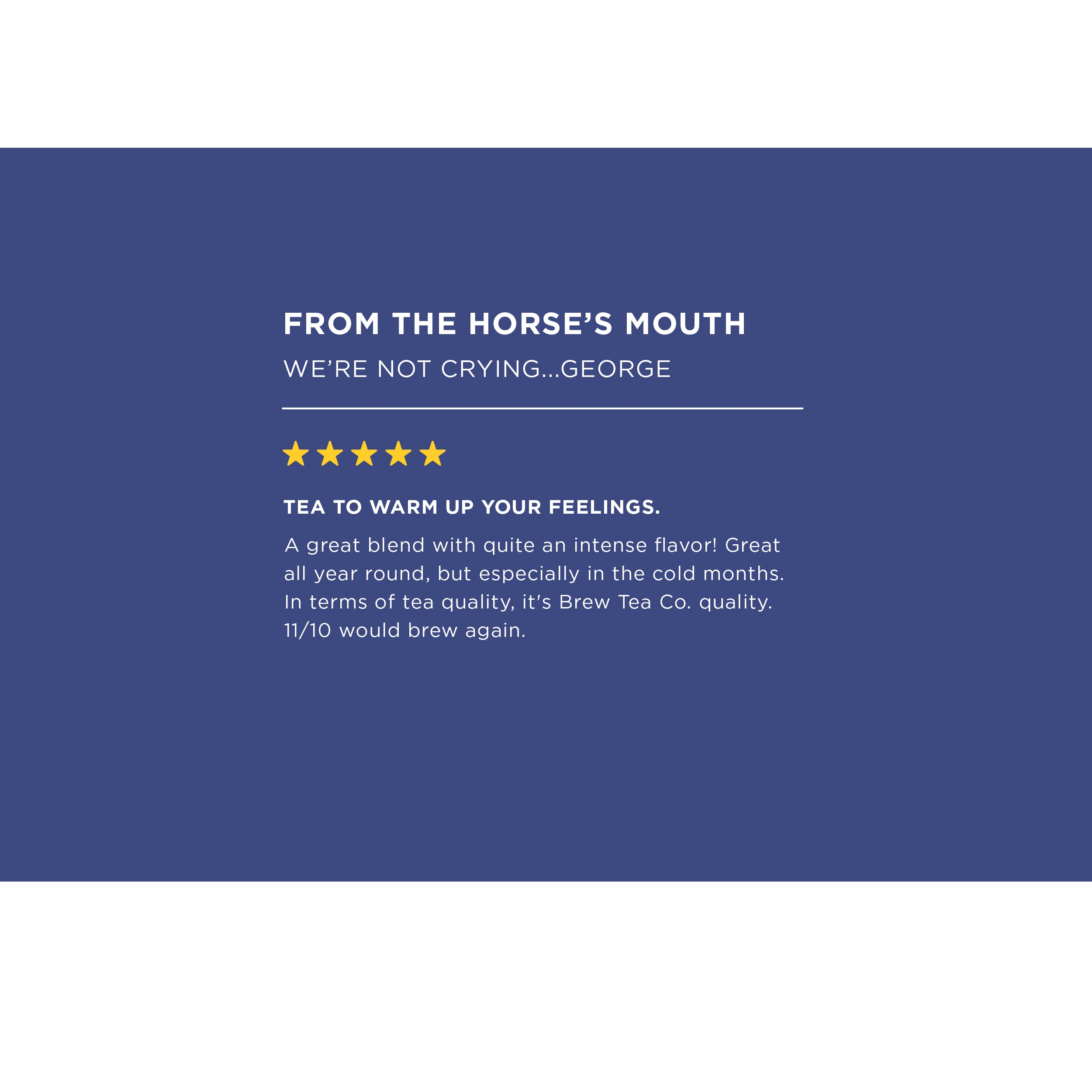 Product review card for Chai with text and star rating on a blue background